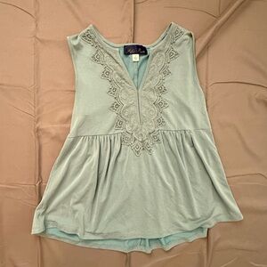 Embroidered Lace-Detail Sleeveless Blouse in Mint